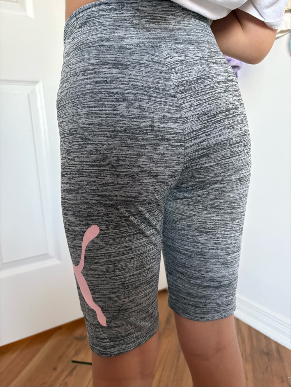 Puma kids Heather Gray Bike Shorts with Pink Logo